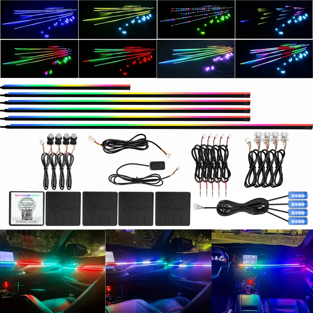 Led Car Ambient Lights 213 64 Color Symphony Streamer Bluetooth Rainbow Interior Acrylic Led RGB Strips Auto Atmosphere Lamp Kit