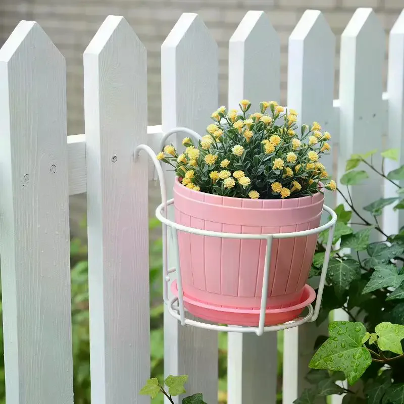 Adjustable Hanging Iron Plant Rack Round Flower Pot Holder for Balcony Railing Fence Porch Indoor Outdoor Garden Decor