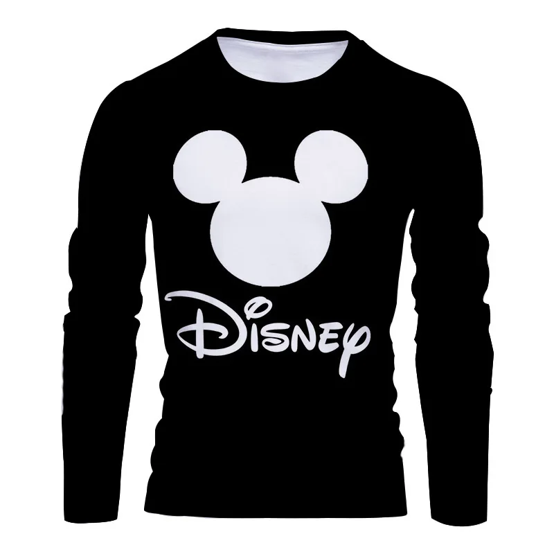 Fall New Harajuku Beach Party Disney Brand Stitch and Mickey Anime 3D Printed Casual Trend Men\'s Round Neck Long Sleeve T Shirt