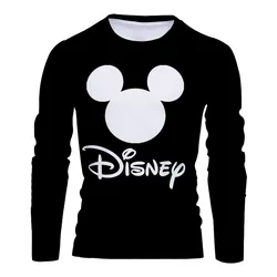 Fall New Harajuku Beach Party Disney Brand Stitch and Mickey Anime 3D Printed Casual Trend Men's Round Neck Long Sleeve T Shirt