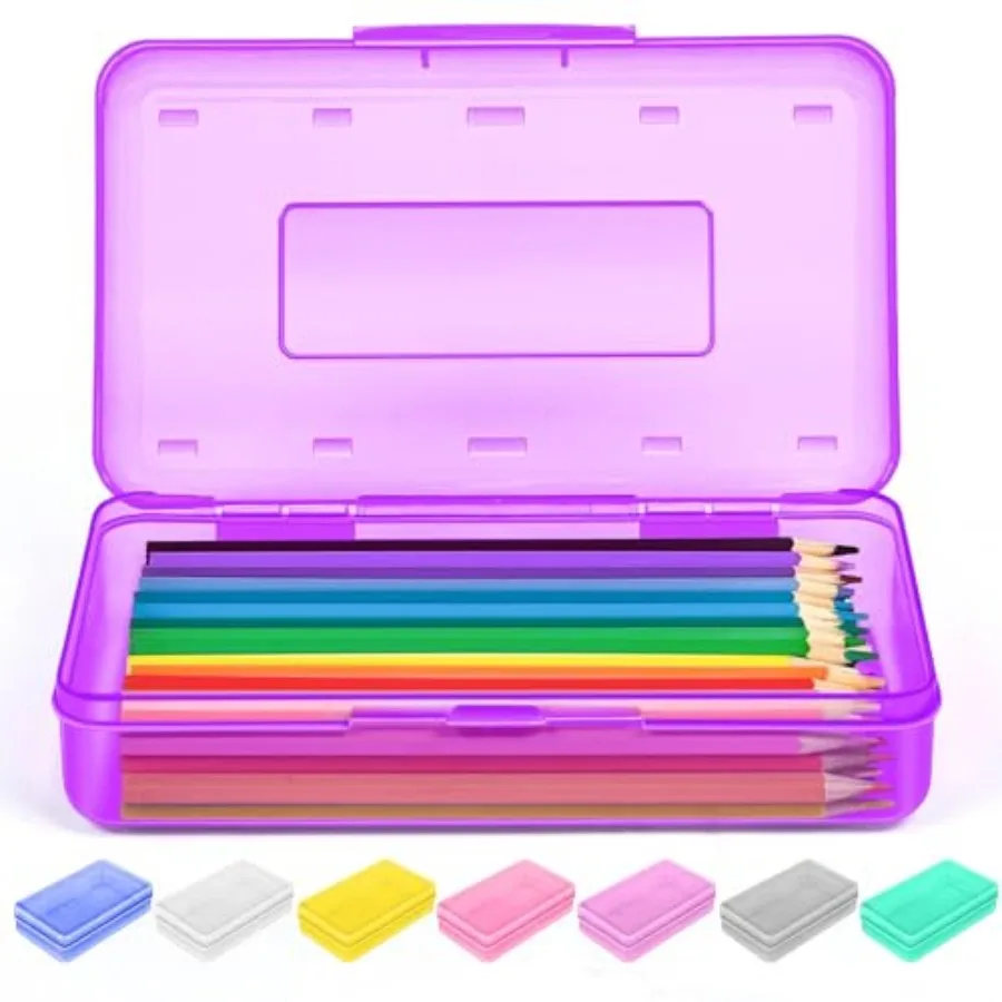 

1 Pack Pencil Box, Plastic Hard Pencil Case with Stickers, Large Crayon Box with Snap-tight Lid, Stackable Storage Box Art Craf