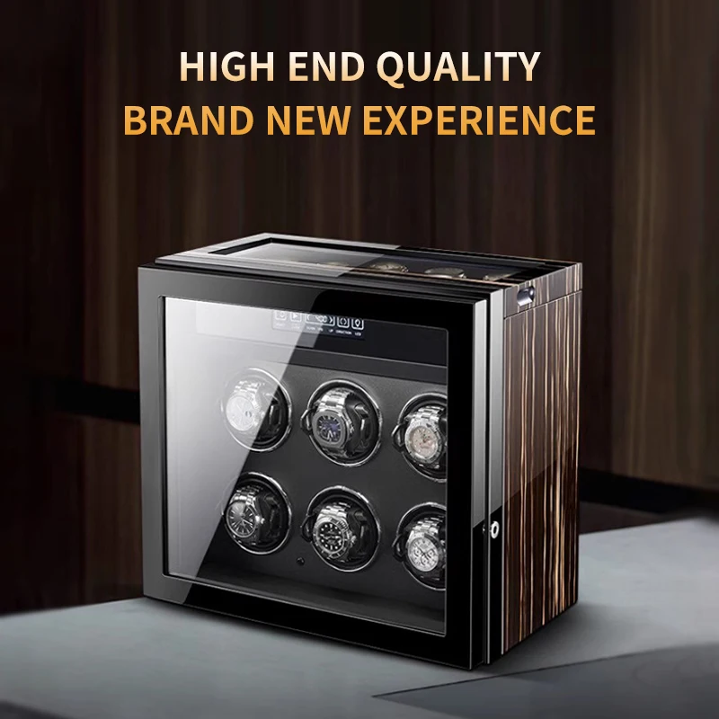 IBBETON Luxury Safe Wooden Watch Box Mechanical Automatic Watch Winder 3/6/9 Storage Display Box New LCD Touch Screen Key Lock