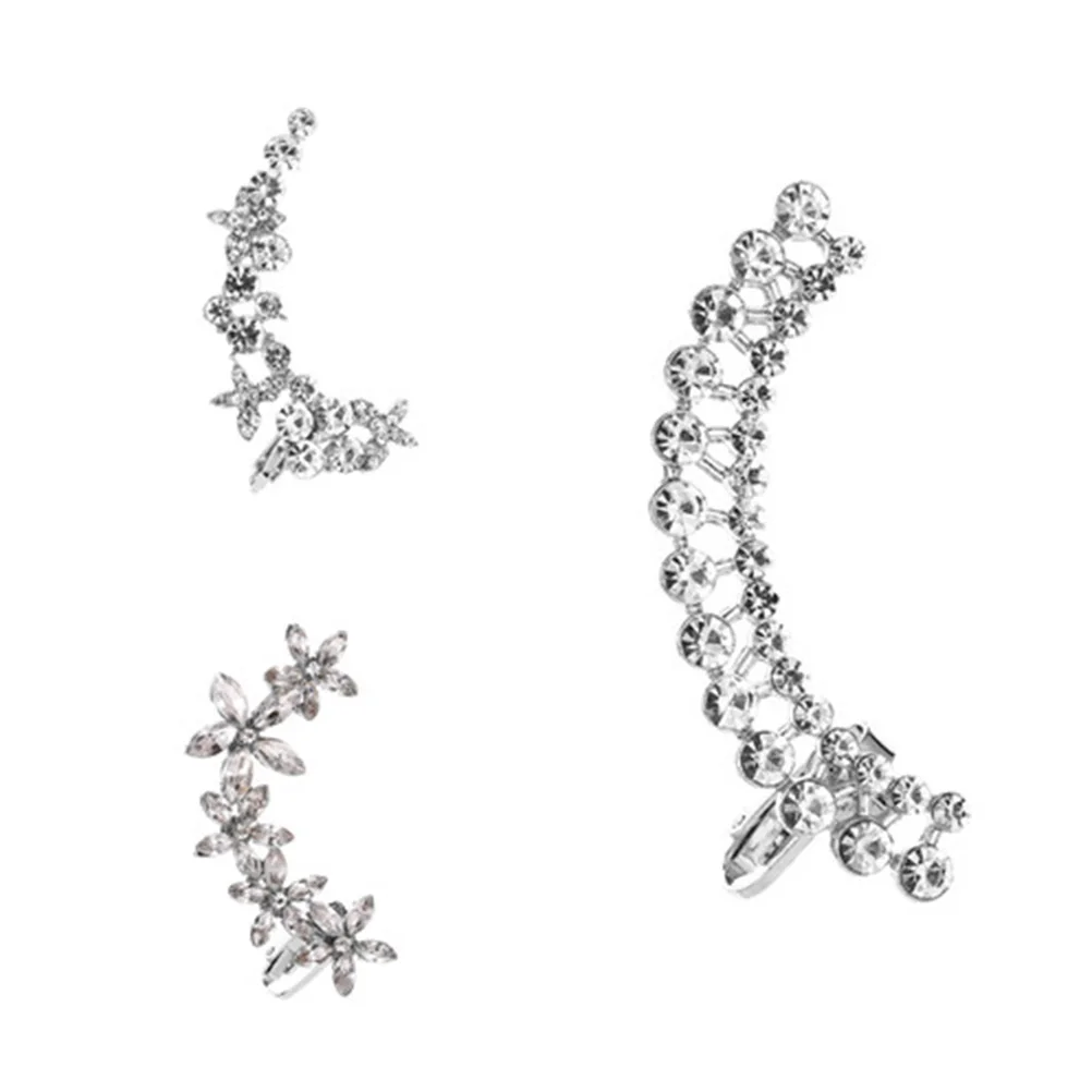 

3pcs Crystal Ear Clips Rhinestone Earrings Women Full Diamond Elegant Alloy Clip For Prom Party Wedding Gifts