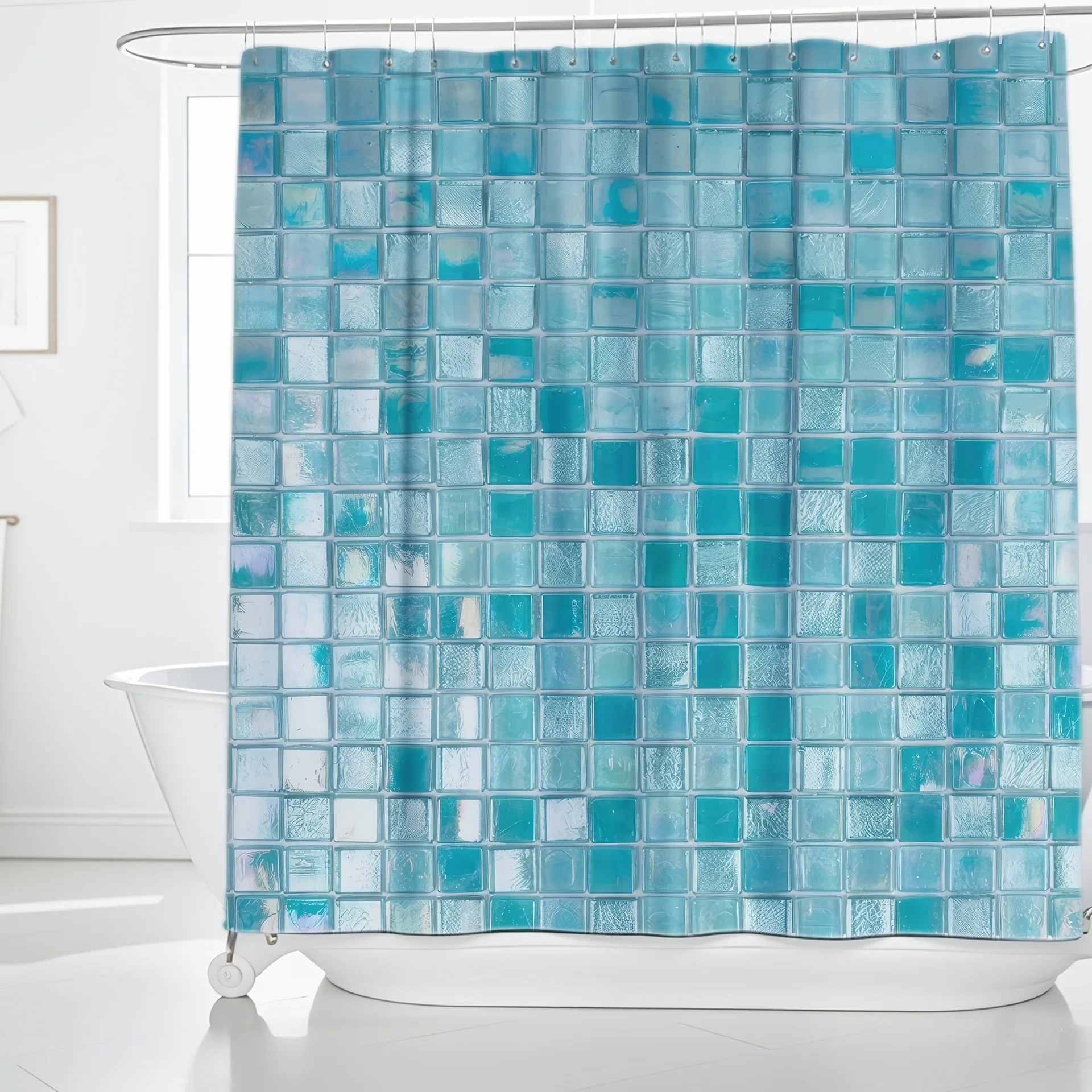 

Blue check pattern Shower Curtain Washable Dirt-Resistant Shower Head waterproof Polyester Bath Curtain For Home Decor