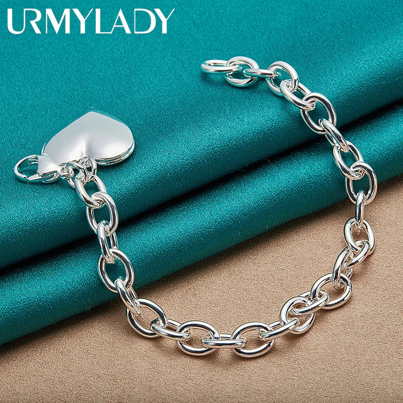 URMYLADY Bracciale con ciondolo con cornice per foto a forma di cuore in argento sterling 925 per gioielli di moda per feste di nozze da donna