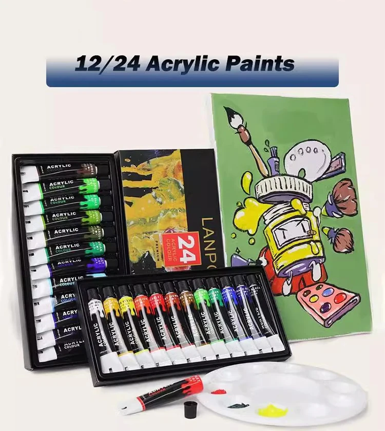 Professionelles Metallic-Acrylfarben-Set, 12/24 Farben, 12 ml Tuben, geeignet für die meisten Oberflächen, einschließlich Leinwandpapier und Holz ﻿ – Detail 1