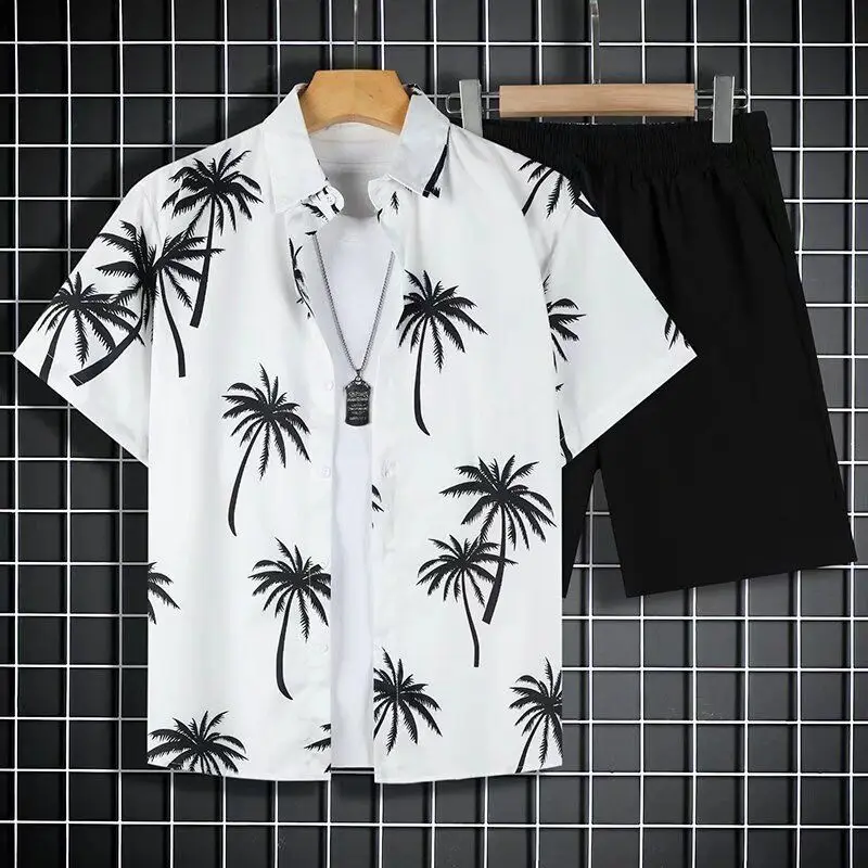 

Male Shirts Short Sets Graphic Beach Men's Shorts Set Print Baggy Tee Korean Two Piece Summer Clothes Trends Costumes Slim Fit