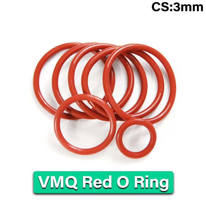 

10/50pcs VMQ O Ring Gasket CS 3mm OD 10 ~ 150mm Red Waterproof Washer Round O Shape Silicone Ring Food Grade