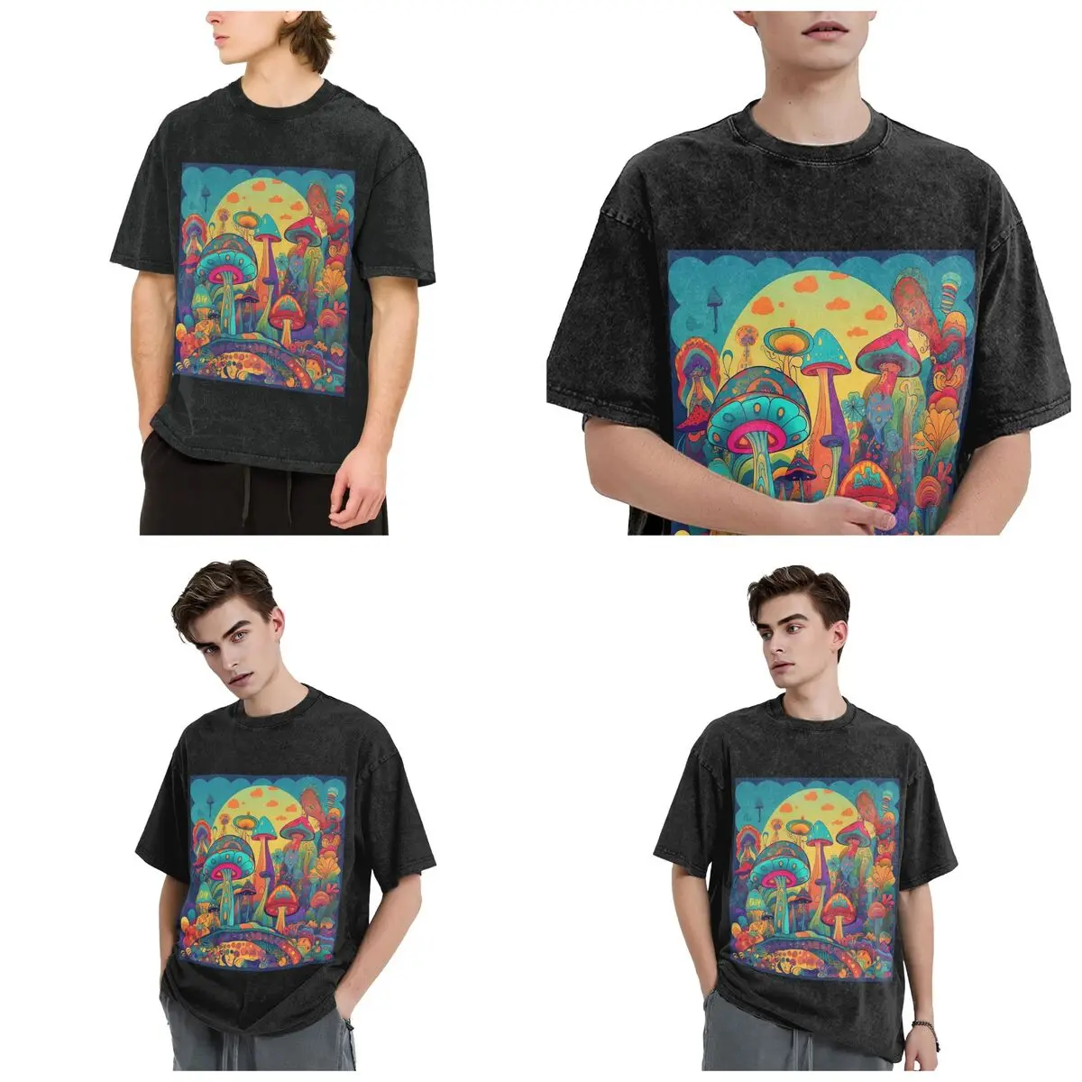 Streetwear T-Shirts Other Trippy Mushroom Washed T Shirt Short Sleeve Hip Hop T-Shirt Tops Tees for Men Women