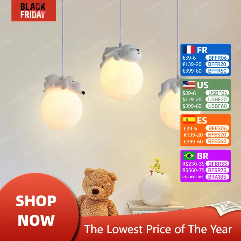 Creative Children Cartoon Hanging Led Lights Animals Pendant Chandeliers Baby Kids Bedroom Bedside Lamps for Room Home-appliance