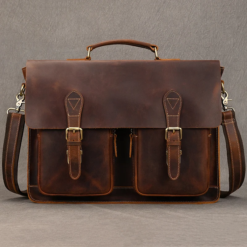 Sac à main en cuir de vachette véritable pour hommes, étui à bombes, cuir de vachette optique, sac pour ordinateur portable d\'affaires, sac de