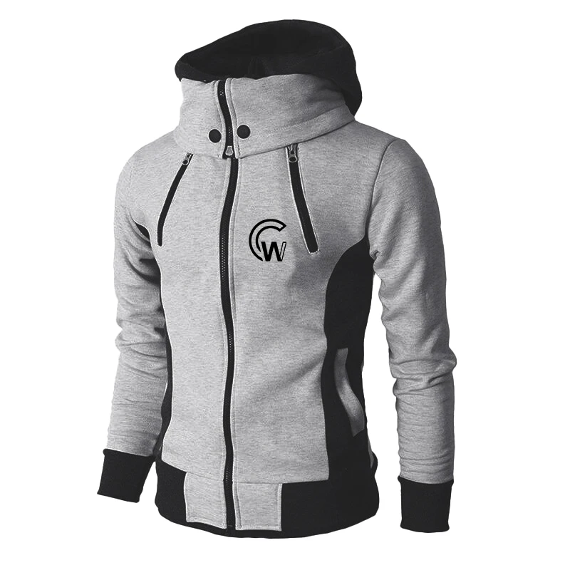 New men\'s four zipper high neck hooded jacket jacket outdoor fleece insulation thickened zipper sports jacket hooded jacket