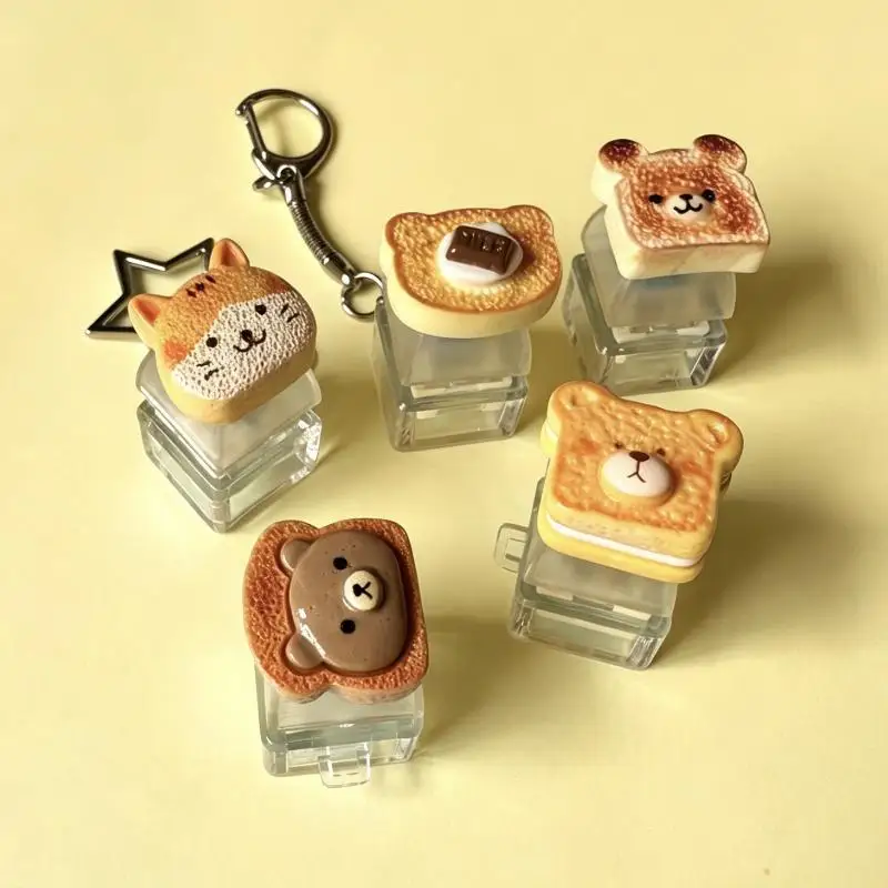 Bread Keycap Stress Relief Clicker Keychain Mini Mechanical Pendant Keyboard Button Keyring Decompress Fingertip Keyring Funny