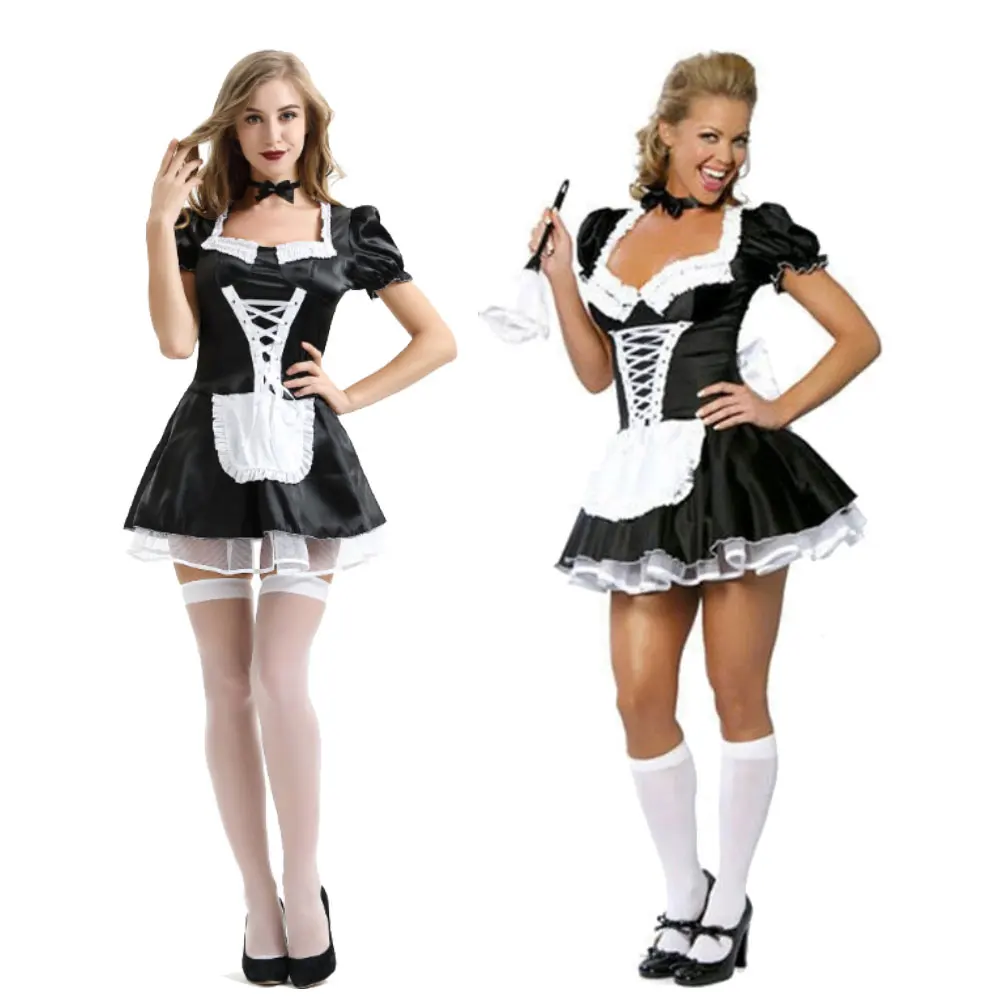 

Lolita Girls Sexy Vestidos Black Cute French Maid Costume Dress Woman Waitress Maid Party Cosplay Stage Clothes Plus Size