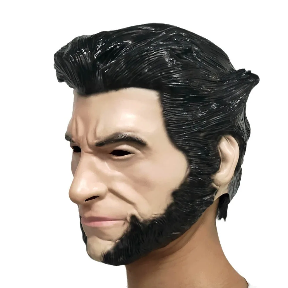 Tio Lobo Máscara Headset de personagem masculino, Cabelo Preto, Barba Grande, Desempenho Rosto Engraçado, Party Prop