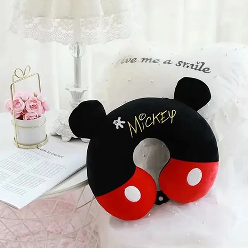 Cartoon Mickey Minnie Stitch Kawaii Travel Portable U-Shaped Pillow Car Office Hug Pillow Cervical Plush Pillow Boy Girl Gifts