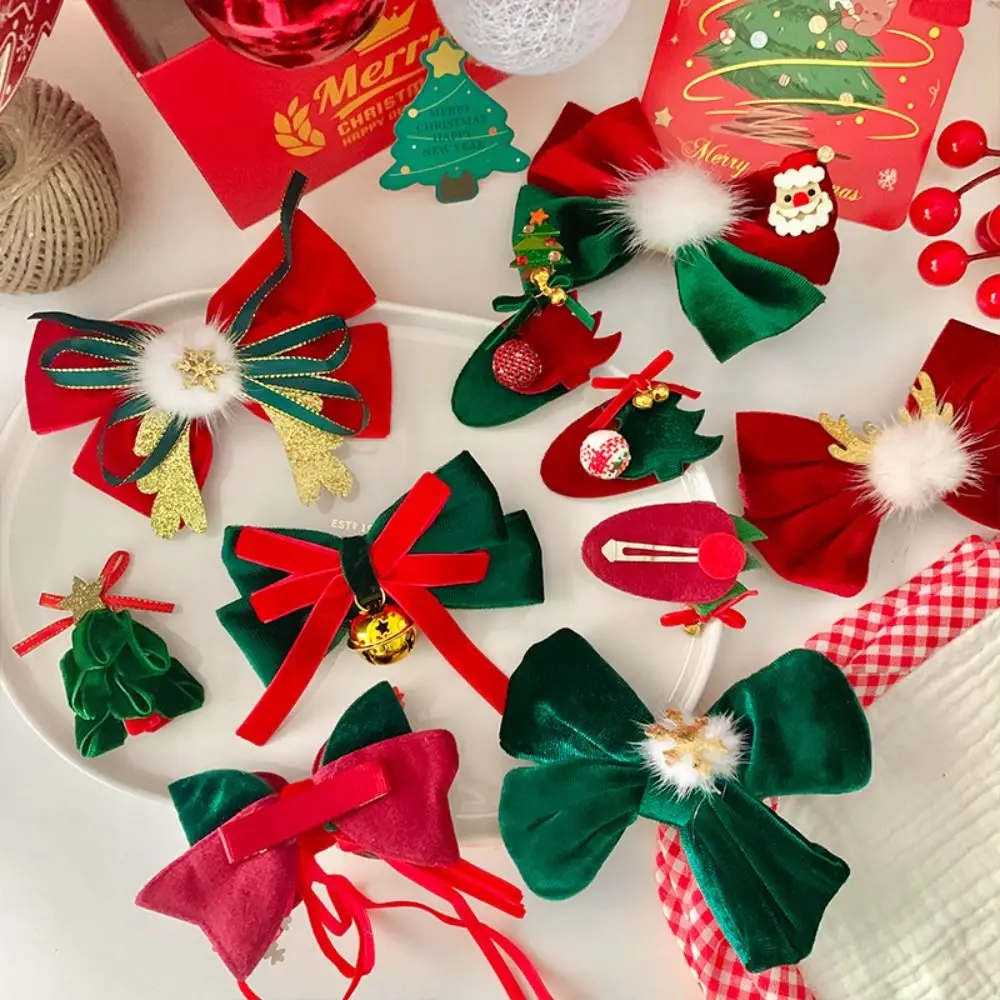 Bow Exquisite Christmas Accessories Cute Fashion Hair Clip Santa Claus Flocking Elk Headwear Girl