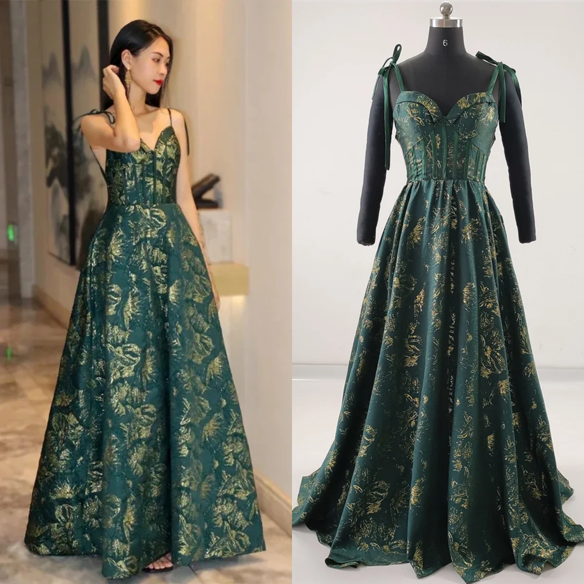 Evening Dresses Quality Design Dark Green Spaghetti Straps Floor Length A-Line Plus Size Women party Formal Gowns Customziation