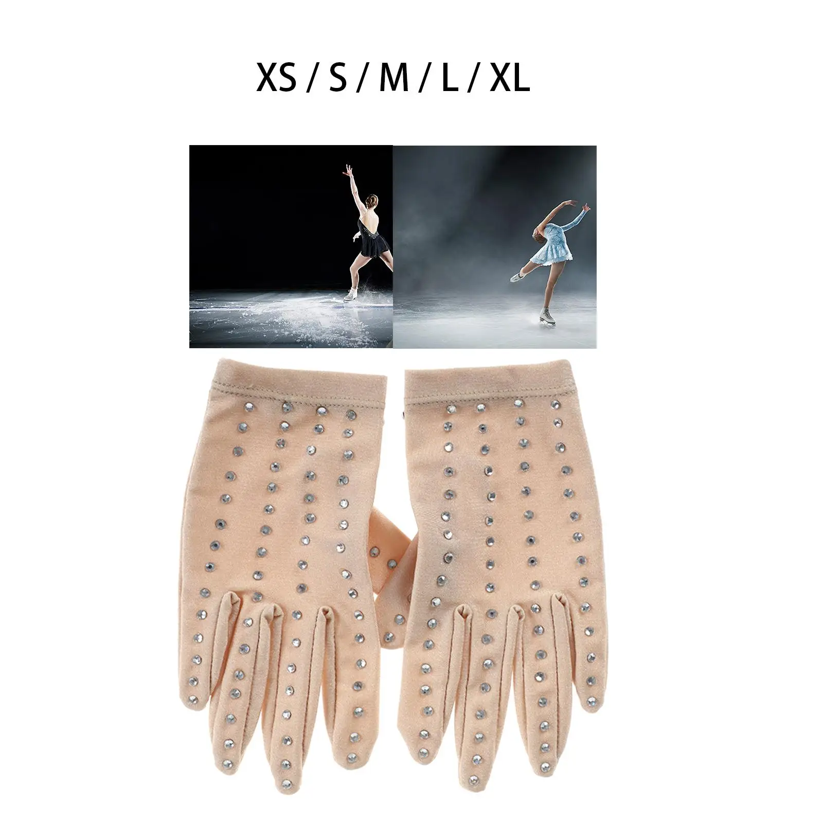 Womens Figure Skating Gloves with Rhinestones Decoration Girls Skating Accessories for Show Competition Dance