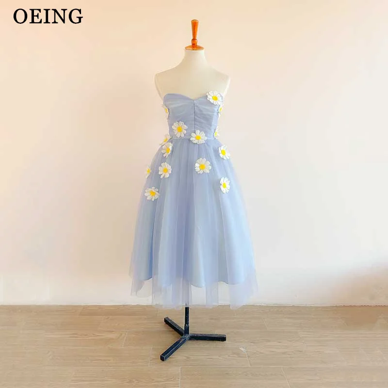 

OEING Sky Blue Prom Dress Elegant Fairy Pastrol Daisy Tulle Tiered Short Party Dresses Formal Occasion Gowns Vestidos De Fiesta