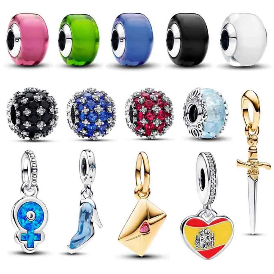 

S925 Sterling Silver for Women S925 Pure Sillver Murano Glass Charm Sparkling Pave Round Colourful Charms For Jewelry Making