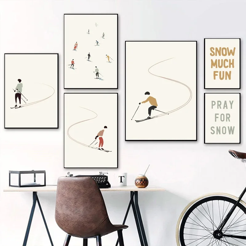 (No frame)Skiing Ski Life Gondola Skis Quotes Modern Minimalist Wall Art Canvas Painting Posters And Prints Pictures For Livi
