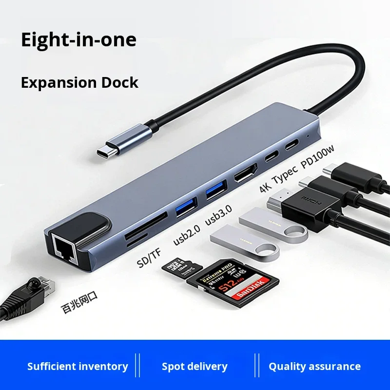 hit product8-in-1 Type-C Docking Station for Laptop with 4K USB 3.0 Ethernet SD Card Reader & Network Port in Stock