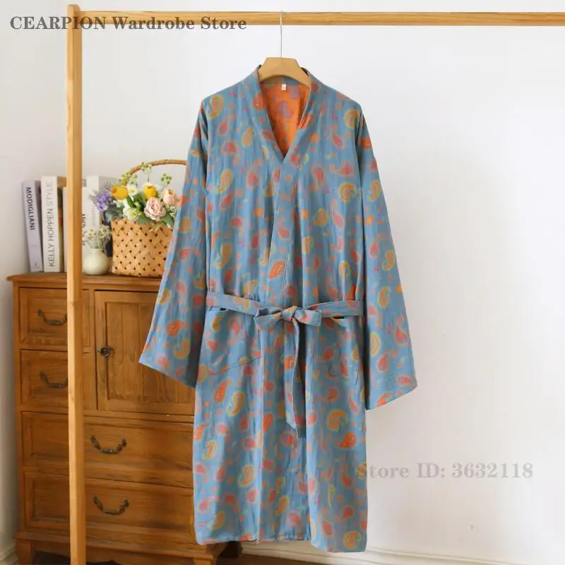 رداء الزوجين ملابس نوم غير رسمية مطبوعة على شكل زهرة ثوب نوم نسائي رداء حمام رجالي كيمونو ربيع الخريف يوكاتا عرق على البخار ملابس #6