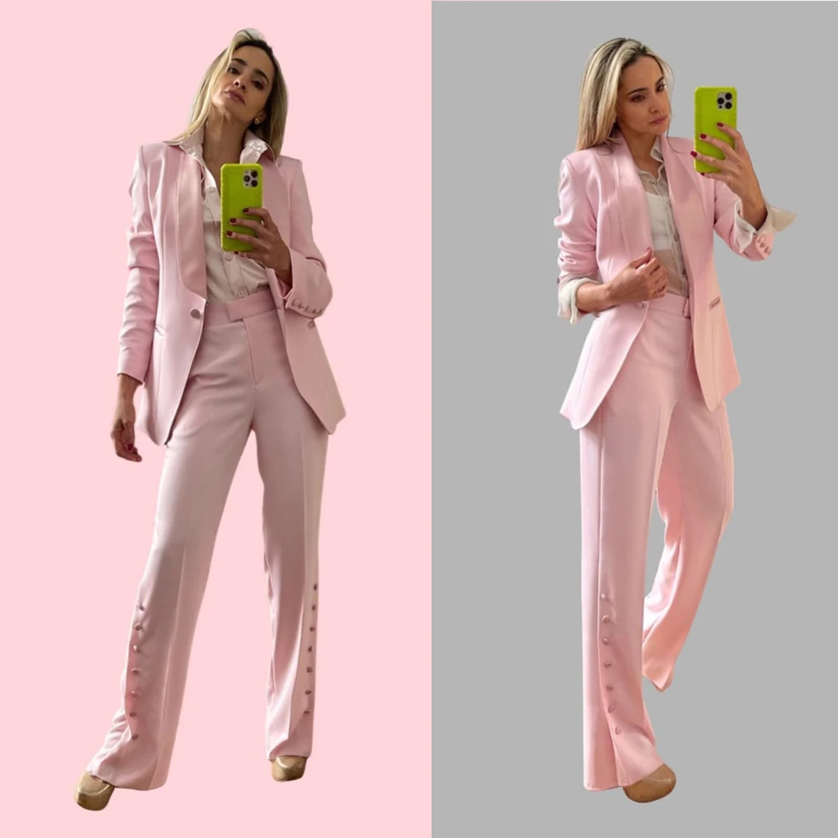 

Summer Hot Pink Women Pants Suits Tailored Celebrity Lady Blazer Sets Prom Formal Wear For Wedding 2 Pieces (Jacket+Pants)