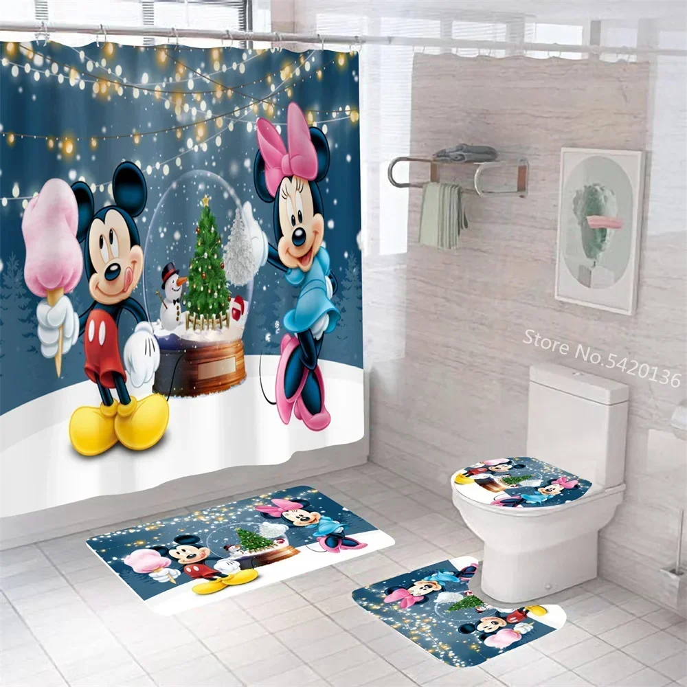 Disney Mickey Minnie Mouse Shower Curtain Waterproof Cute Cartoon Pattern Shower Curtain with Hooks for Bathroom Decor Gifts