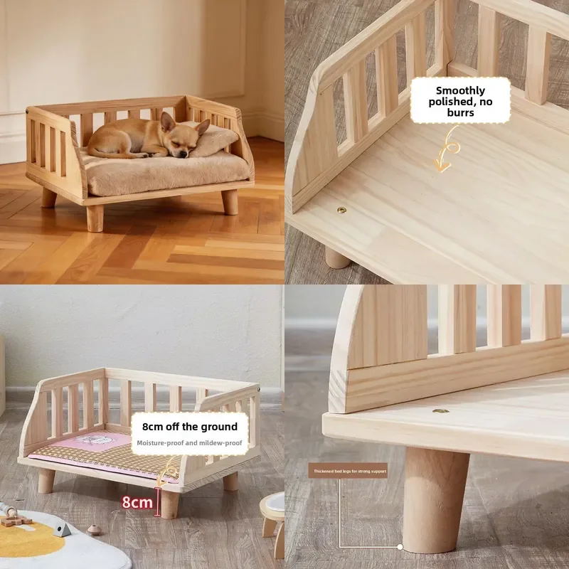 Solid Wood Plush Dog Bed Kennel Moisture Proof Warm All Season Universal Suitable for Small Medium Sized Dogs