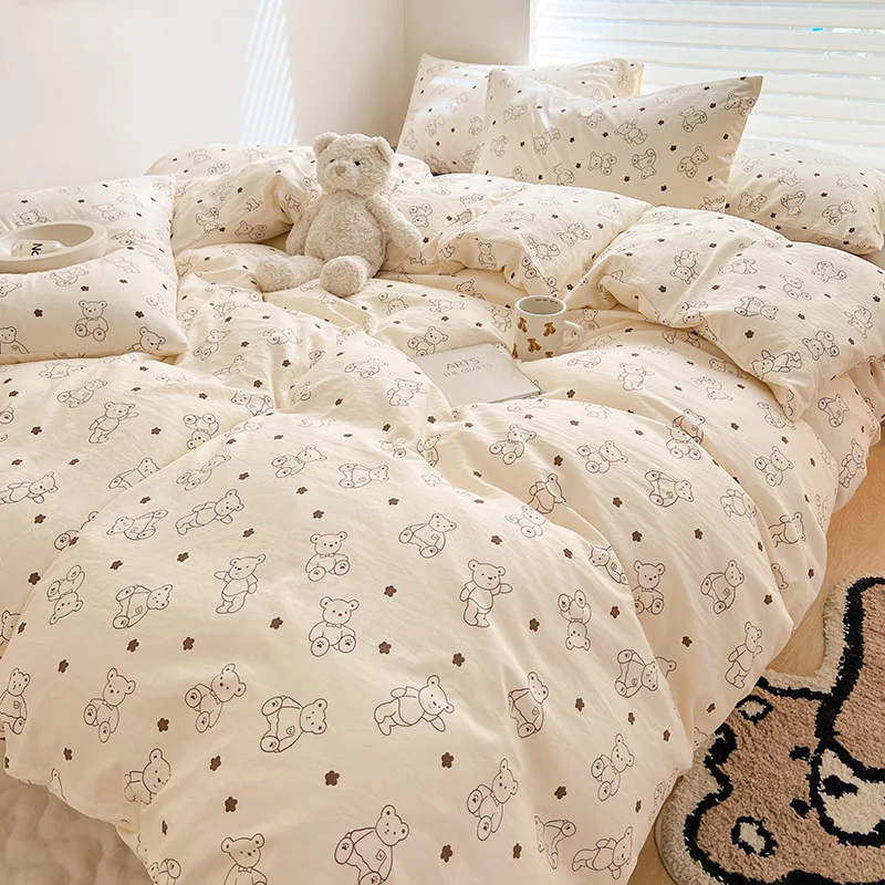 Ins Simple Flower Bed LinenTwin Full Queen King Size Bed Sheets Set  Adults Kids Floral Bed Comforter Sets Bed Duvets Kawaii