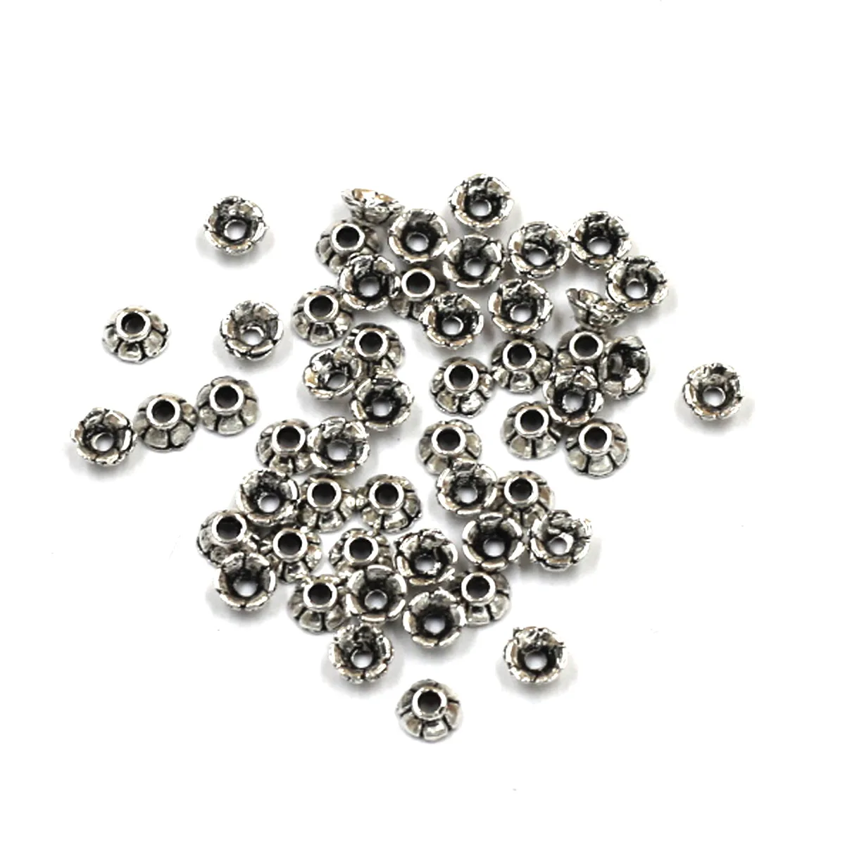500 Stück Endperlenkappen, Blumenform, Silber, Gold, Kupfer, Bronze, Ton, gemischt, klein, passend für 4–5 mm Perlen, Schmuck, DIY, 3 mm – Detail 1