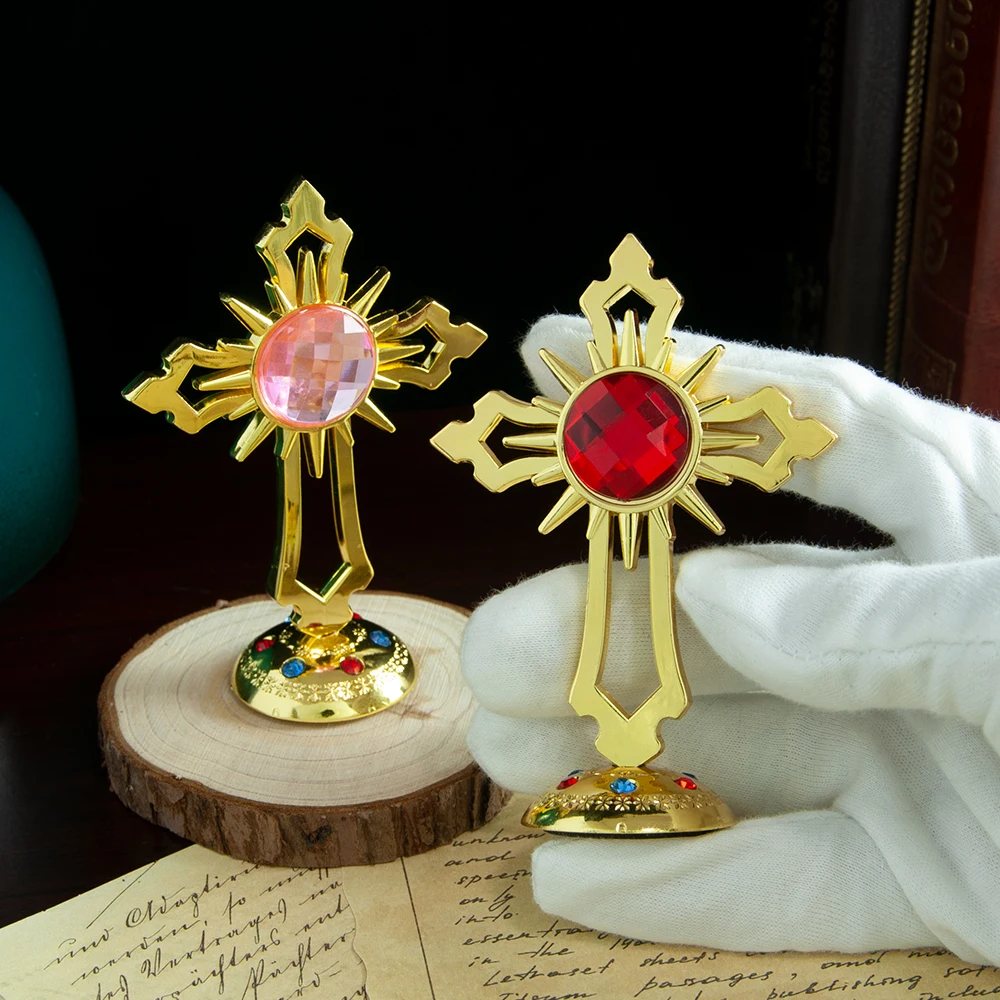 

New 2026 Church Supplier Metal Jesus Icon Crucifix Orthodox Table Cross With Stand For Prayers Jerusalem Home Decor Box Gift