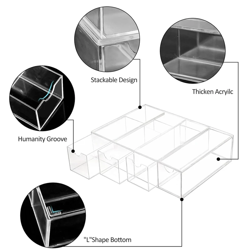 Acrylic Organizer, Clear Washi Tape Storage Holder With 4 Sliding Drawers, For Scrapbooking Art Craft Supplies