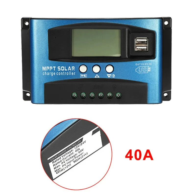 MPPT Solar-Laderegler 12V 24V Solarpanel-Batterieladegerät 30A 40A 50A 60A 100A Dual-USB LCD-Display Regler mit Lastanschluss
