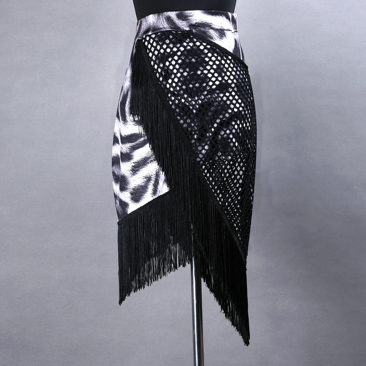 Latin Dance Kostuum Vrouwelijke Volwassen Encryptie Kwast Rok Sexy Tango Rumba Rok Grote Mesh Stiksels Oefenrok