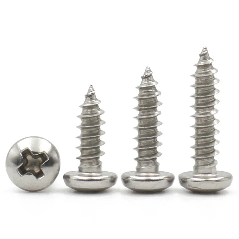 304 Stainless Steel Cross Phillips M1 M1.2 M1.4 M1.7 M2 M2.3 M2.6 M3 M3.5 M4 M5 M6 Pan Round Head Self Tapping Screw Wood Screws