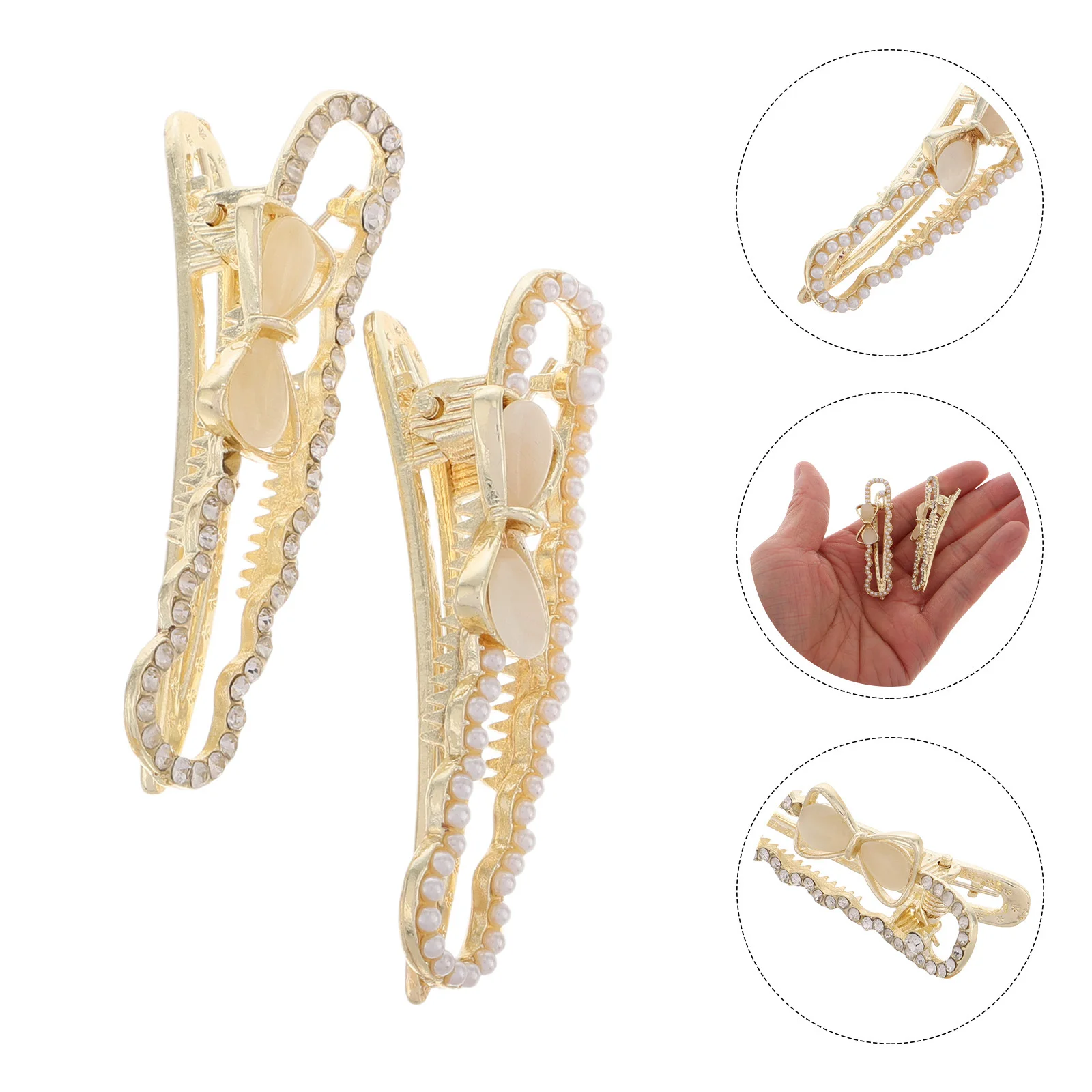 

2Pcs Bowknot Hair Clips Rhinestone Faux Pearl Elegant Fashion Hairpins for Women Party Wedding Daily Wear Hair Accessories