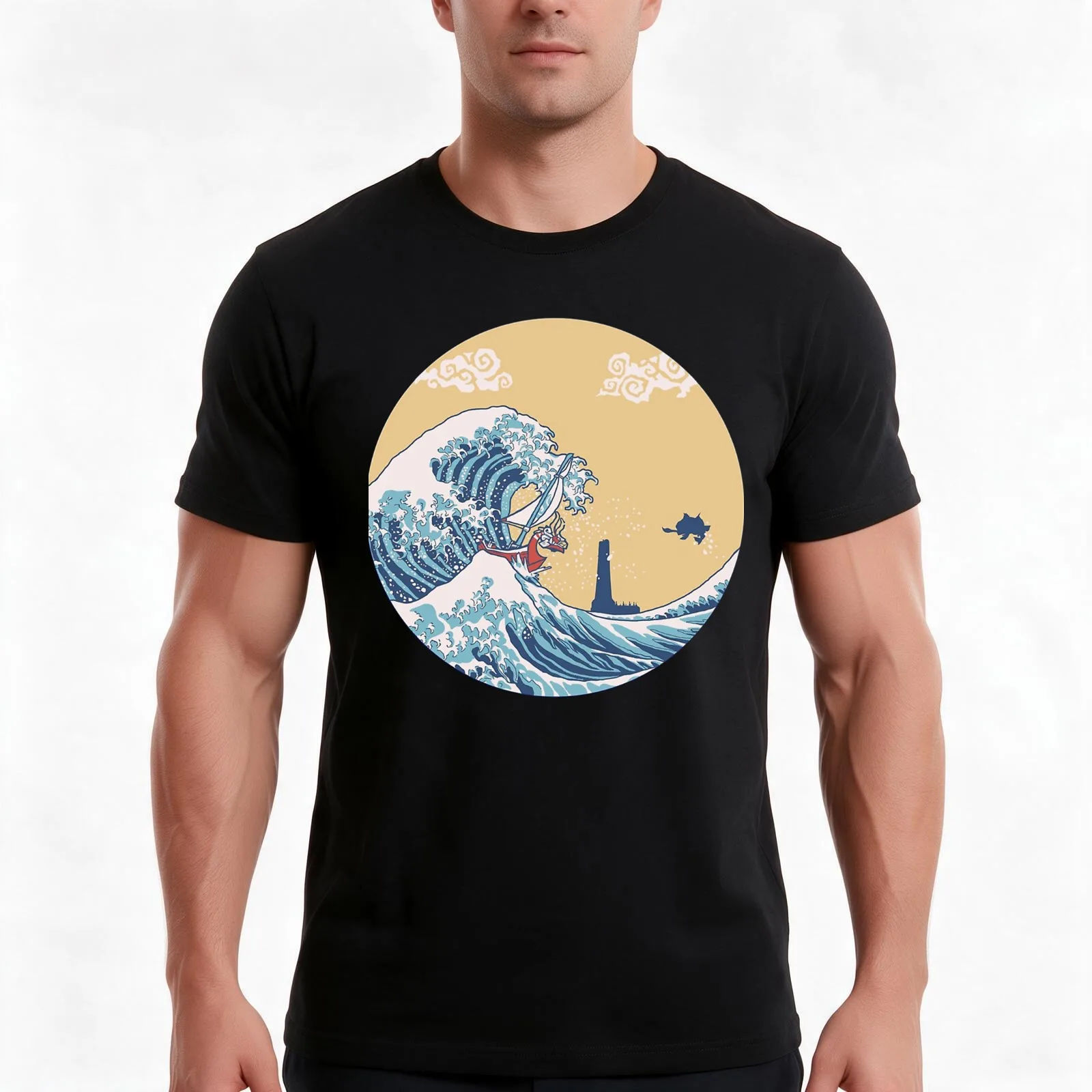 Art 90s Hokusai The Great Seagaming Essential T-Shirt, Summer Casual Cotton Tee, Oversized Streetwear Tops, Unisex Men Women