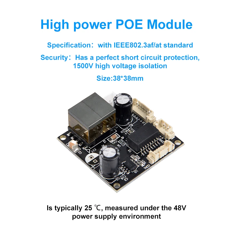 Industriële kwaliteit 25,5 W 1,5 KV hoogspanning geïsoleerde socket PD-module POE-module. 5 stuks / 10 stuks