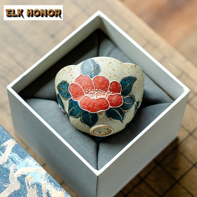 100ml Pure Hand Painted Carving Camellia Teacup Japanese Tea Bowl Sample Tea Cup Tea-tasting Fragrance Cup Chazhan Master Cups