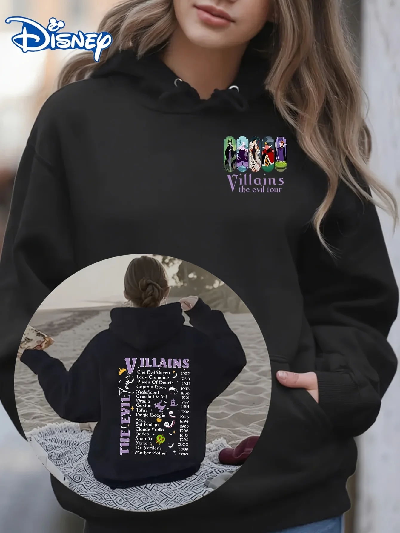 سترة ديزني هوديي - Maleficent، Ursula، Jafar، Cruella بتصميم مطبوع عليه رسوم كارتونية، سترة ديزني كاجوال بقلنسوة #1