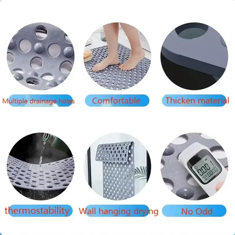 Anti-skid Rectangle Shower Mat Non-Slip Safety Household Bathroom Bath Mats with Drain Hole Shower Room Toilet Foot Massage Pad