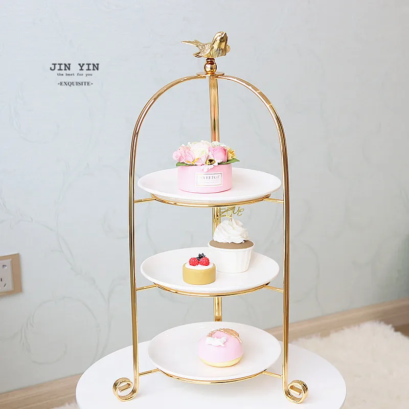 PYH light luxury bird cake snack rack two or three layers dessert table golden meal tea break exquisite ornament