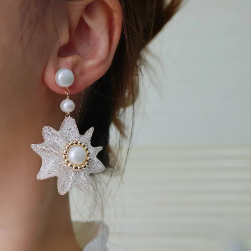 

SGARIT Luxury Long Flower Ball Earrings 14k Filled Gold Pearl Eardrop Women Party Holiday Jewelry Gifts SE24