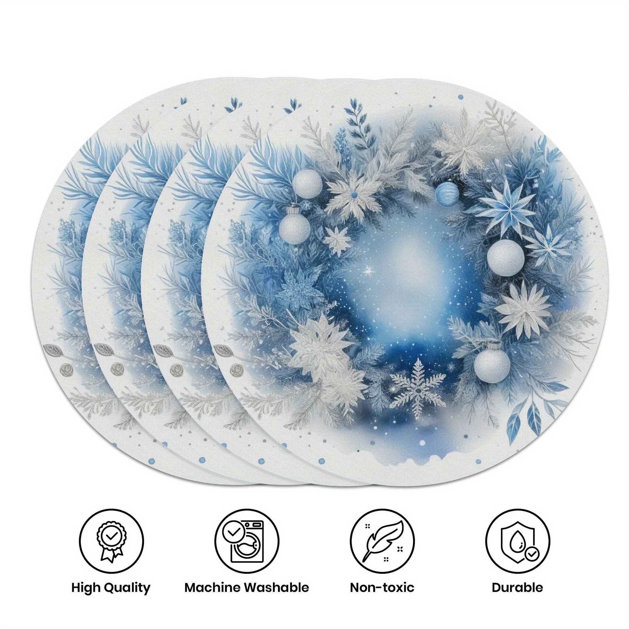 VIKAMA 4PC Schneeflocke Stechpalmehl Matte Stechpalmenblätter Rote Beeren Schneeflocke Esstisch Café Weihnachtsdekoration
