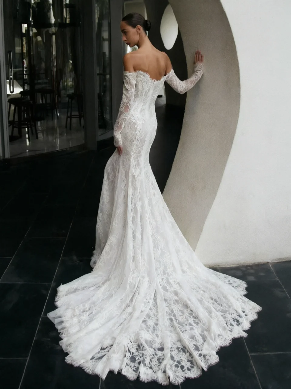 Off The Shoulder Lace Wedding Dress Long Sleeves Mermaid Cathedral Train Bride Bridal Gowns Elegant Sexy Robe De Mariage 2026