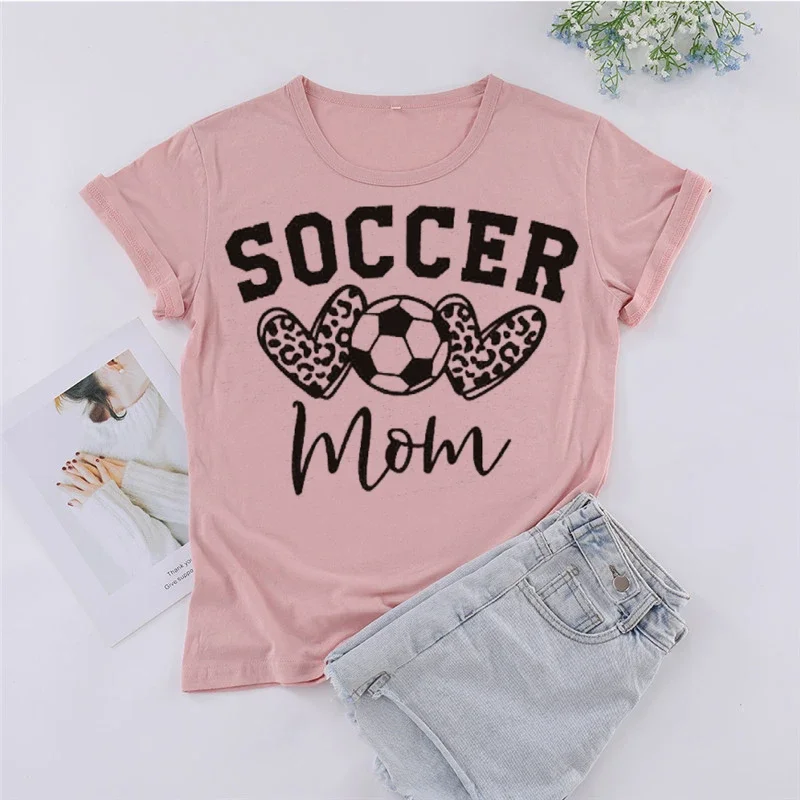 Graphic T Shirts  Soccer Mom Svg  Leopard Heart Shirt  Gifts for Mom Y2k Tops  Round Neck Short Sleeve Breathable  Clothes Tees