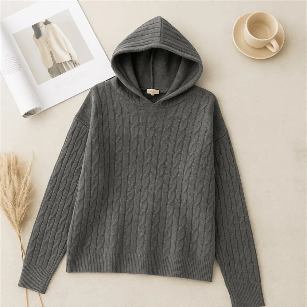 

Эстетические вязаные толстовки с длинными рукавами, повседневные свободные толстовки с капюшоном, простой пуловер, вязаный свитер с капюшоном для школьников